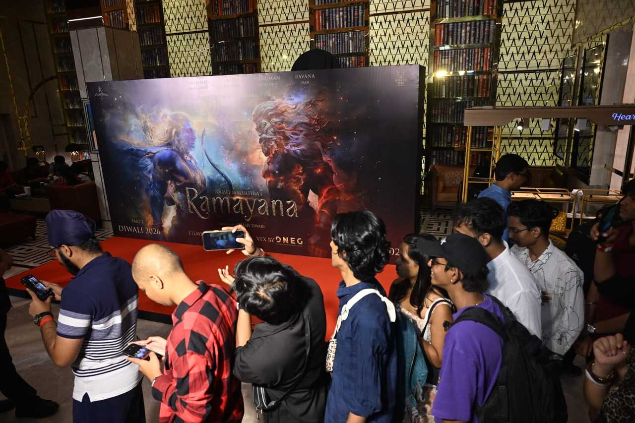 The venue also had a large poster of the film placed against a mini-stage. Fans were seen clicking pictures of the poster featuring Ranbir Kapoor and Yash.